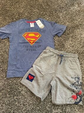 Superman Boys Tee & Shorts Set - Blue & Gray set